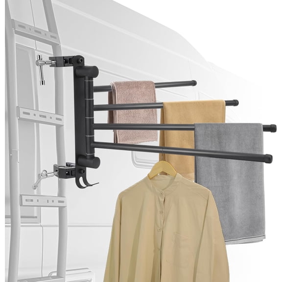 RV Clothes Drying Rack, RV Ladder Clothes Drying Rack, Four 12.7" Long Arms, No Drilling Anti-Rust for Ladder Boats Camper Trailer Travel Hotel Home