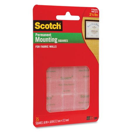 Scotch Permanent Heavy-Duty Mounting Squares for Fabric Walls, 7/10" x 17/25", 24 Ct