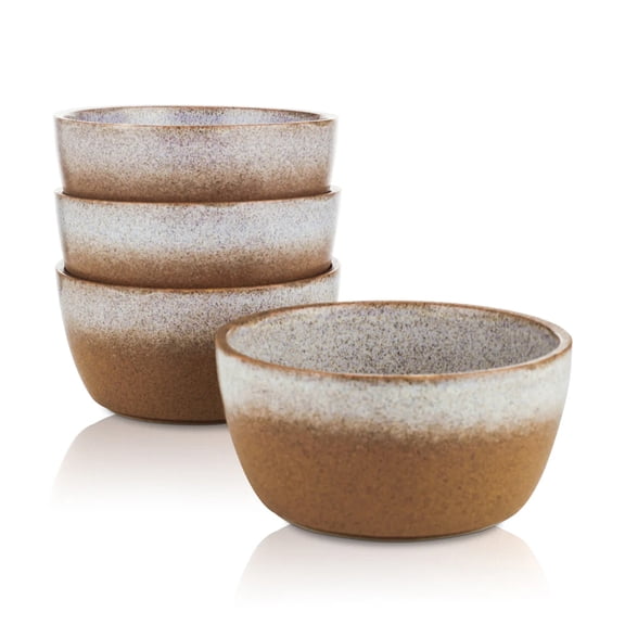 Stone Lain Vince 4 Piece Stoneware Bowl Set for Soups or Salads, Brown and White