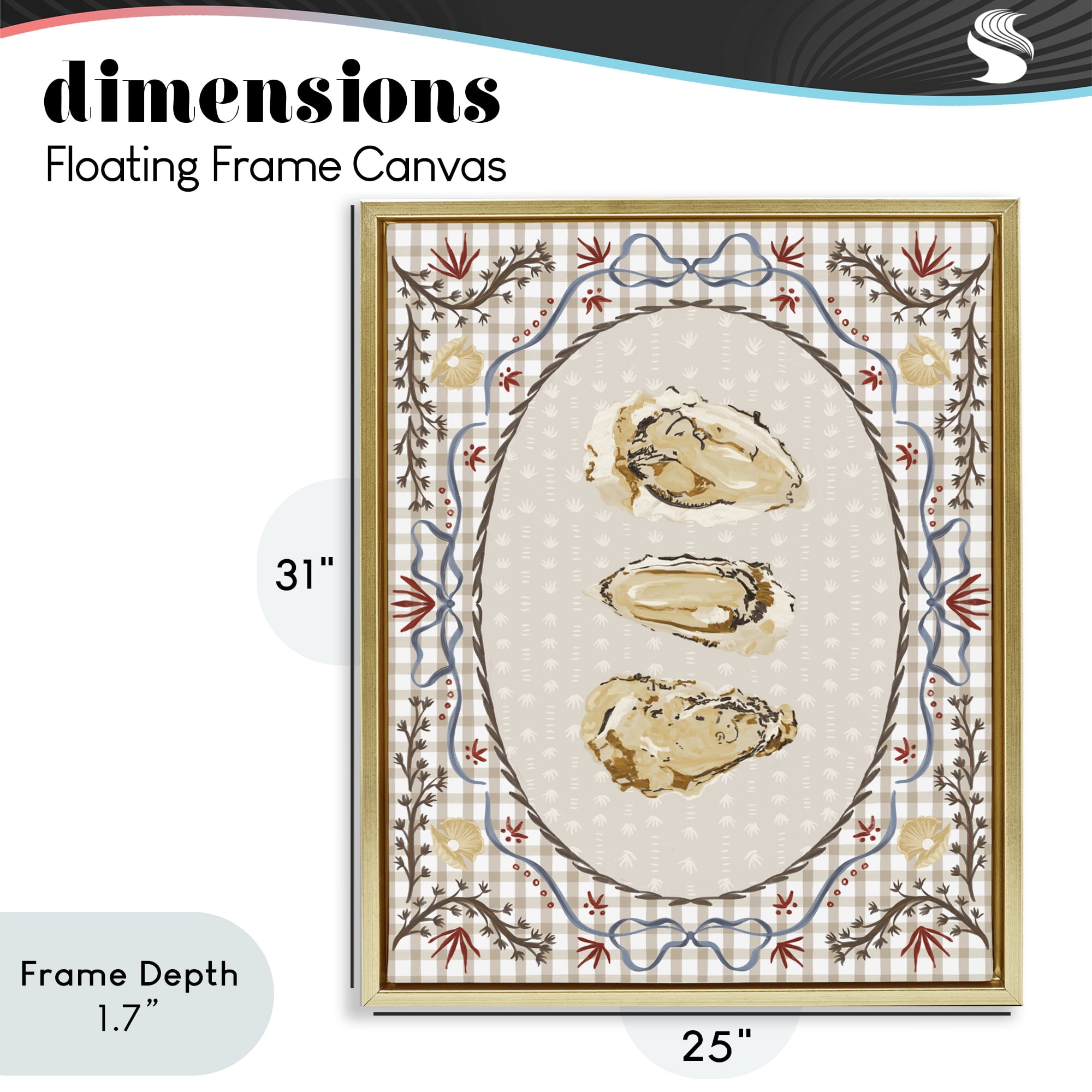Stupell Industries Vintage Oyster Trio Gold Framed Floater Canvas Wall Art, design by Vero Illustrates