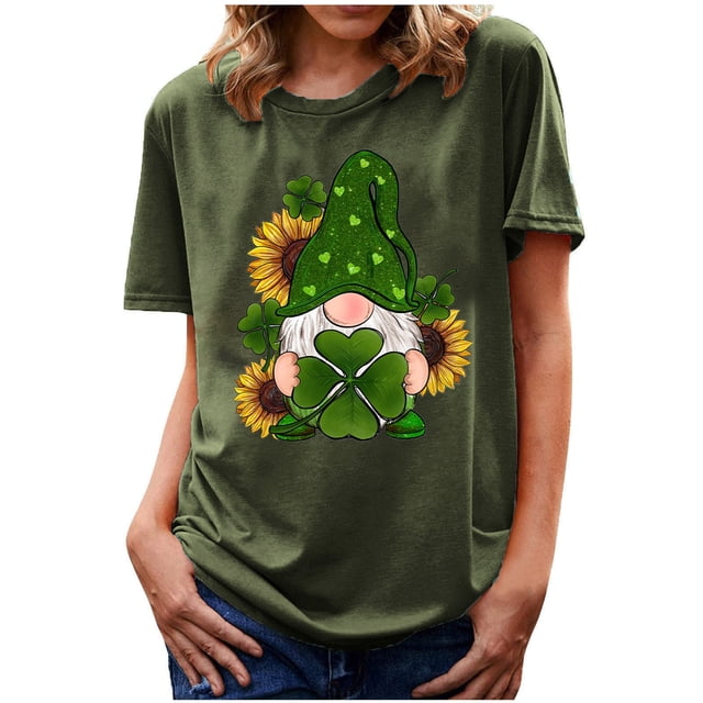 LSLJS Hauts de Mode pour Femmes Imprimé Manches Courtes Blouse Col Rond T-Shirt Drôle, Cadeaux pour Femmes