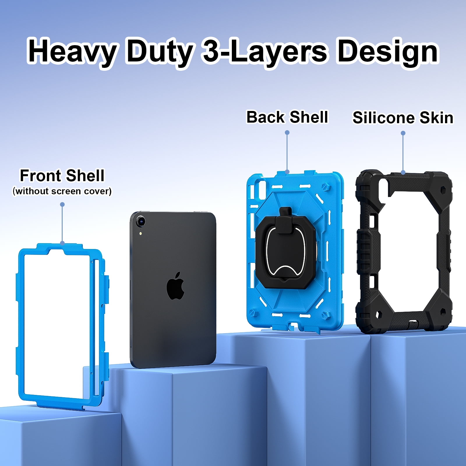 TECH CIRCLE for Apple iPad Air 13-inch (M2) Back Cover Case 2024 Release, Kids Portable Shockproof Case with Pencil Holder and Rotate Kickstand/Handle, Adjustable Shoulder Strap Included, Black Blue