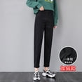 thumbnail image 1 of Pantalones de invierno de talle alto, holgados, adelgazantes, de color blanco cremoso, con forro polar y gruesos, para mujer, talla pequeña, 1 of 4