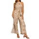 thumbnail image 2 of INSPIRAR CHIC Mono sin mangas casual para mujer con patrón bohemio, cuello halter atado, playa, abertura, pantalones de pierna ancha XS caqui, 2 of 6
