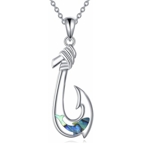 YAFEINI Fish Hook Necklace 925 Sterling Silver Fish Pendant Necklace Abalone Shell Hawaiian Ocean Jewelry Gifts For Women Friend