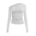 thumbnail image 5 of Camiseta de mujer con cuello inclinado, hombros descubiertos y manga larga de punto, 5 of 5