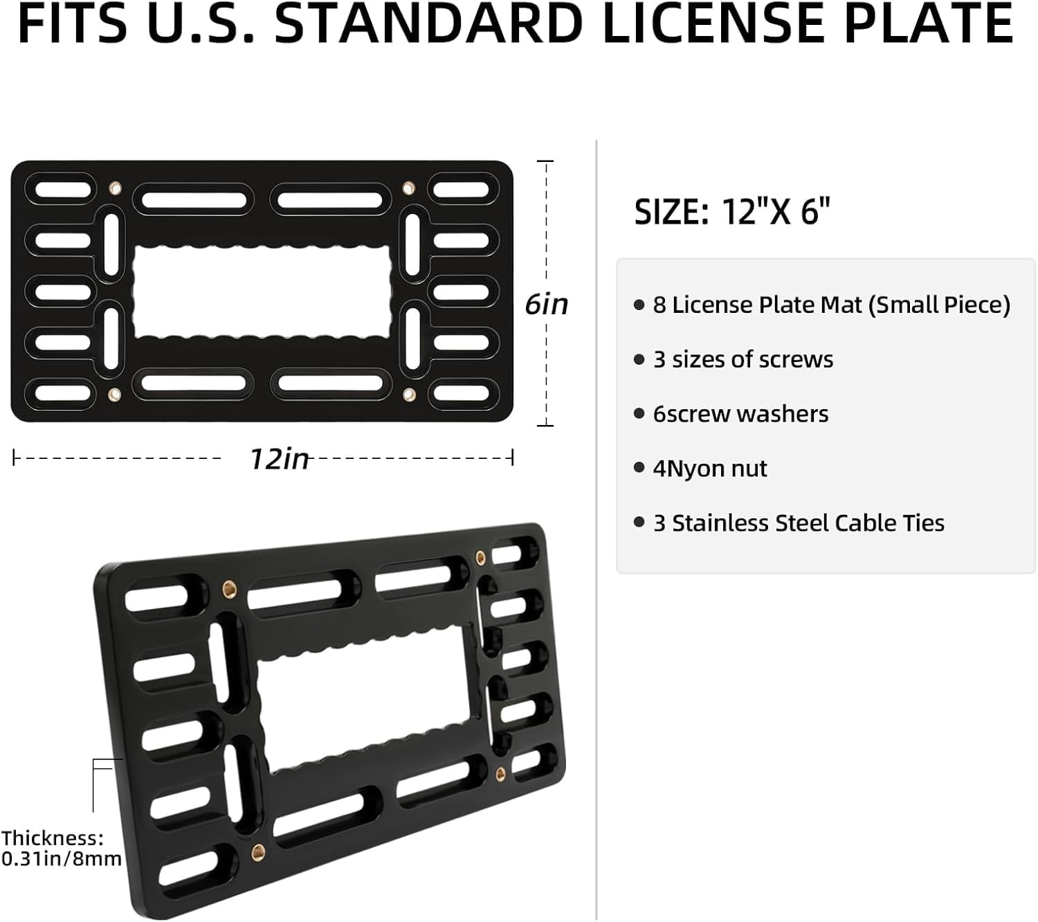 Front License Plate Bracket,No Drill Front License Plate Holder,Front License Plate mounting kit,Universal Bumper Car Frame Mount Adapter with Stainless Steel Screw Cap,Cable Ties