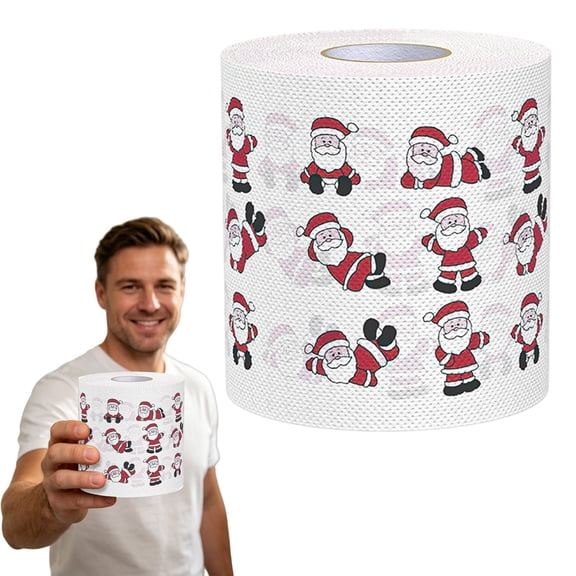 1 Roll 3.93 x 3.93 in Santa Christmas Toilet Paper, Printed Bathroom Tissue for Christmas Bathroom Decor and Holiday Parties