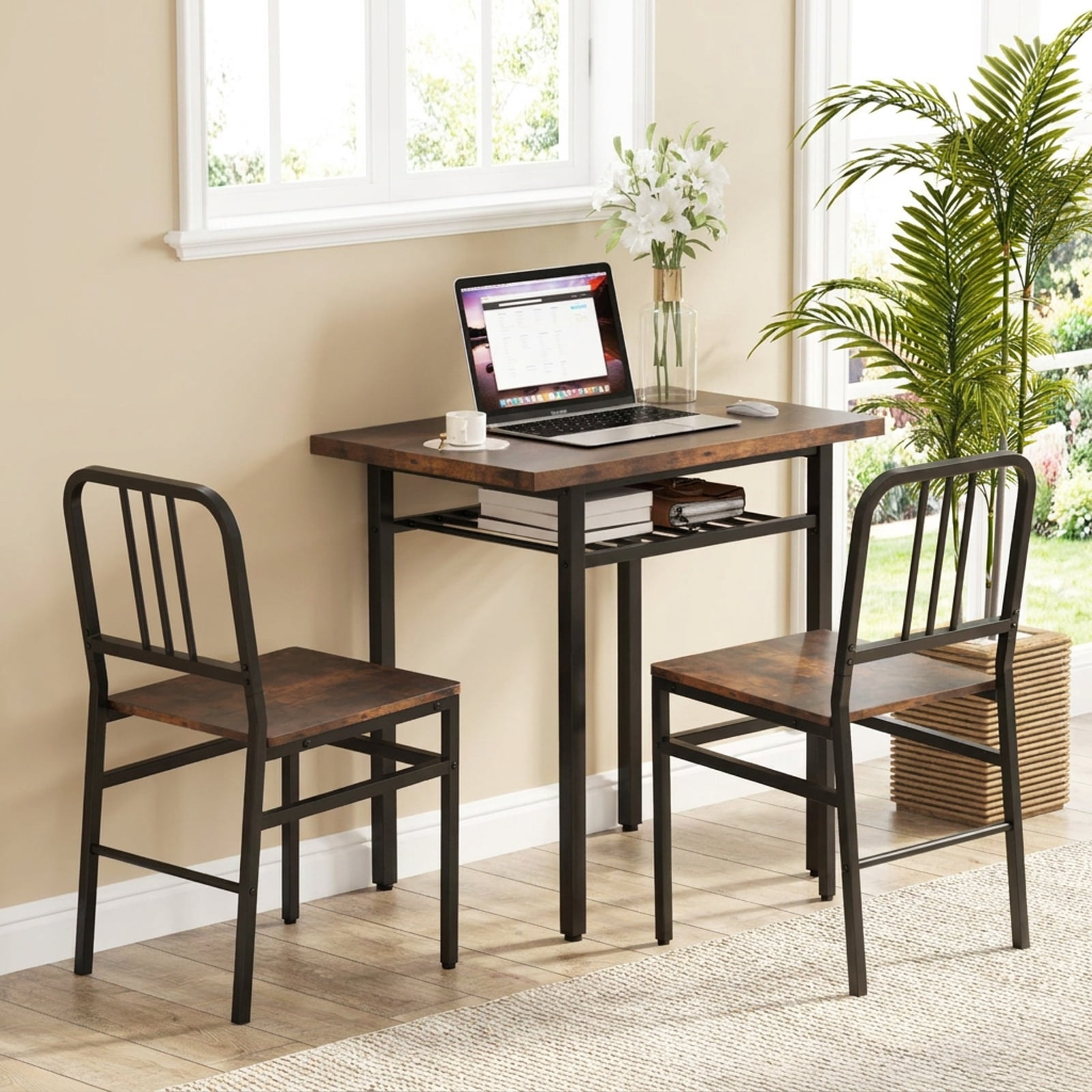 Furnibear 3-Piece Dining Table Set with Rectangular Kitchen Table and 2 Chairs for Kitchen Dining Room Breakfast Nook Home, Rustic Brown