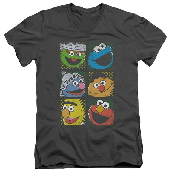 Sesame Street - Group Squares - Slim Fit V Neck Shirt - X-Large