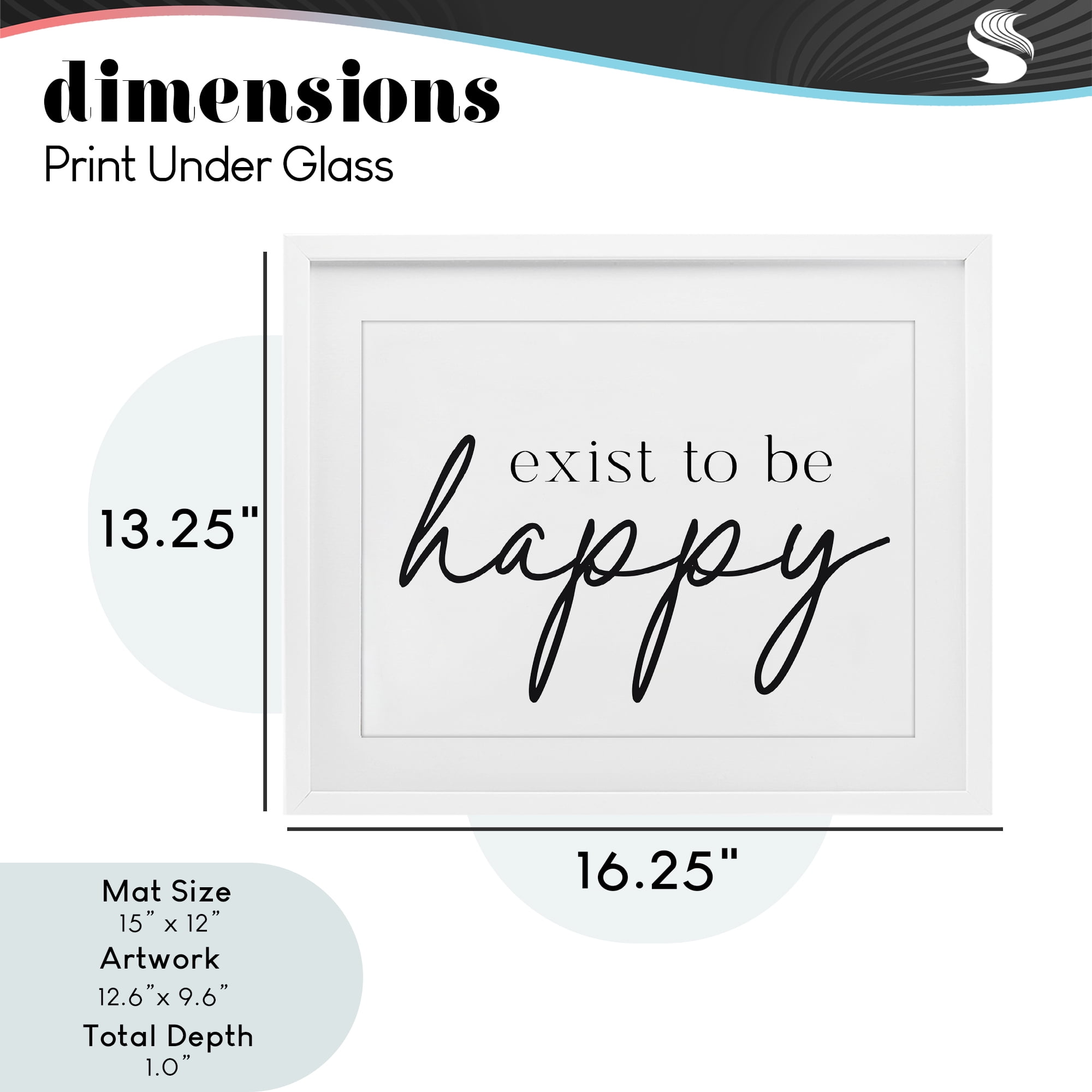Exist To Be Happy White Framed Print Under Glass, design by Lettered and Lined