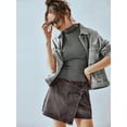 thumbnail image 5 of Women'S High Waisted Button Front Denim Skort Asymmetrical Hem Skirt Shorts Gray XL, 5 of 8
