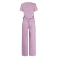 thumbnail image 4 of fheaev Summer 2 Piece Outfit for Women Ruched Short Sleeve Crewneck Tops Wide Leg Pants with Pockets Casual Tracksuit Sets, 4 of 9