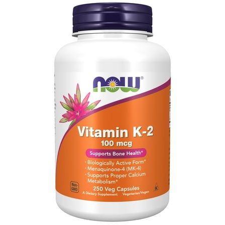 NOW Supplements, Vitamin K-2 100 mcg, Menaquinone-4 (MK-4), Supports Bone Health*, 250 Veg Capsules