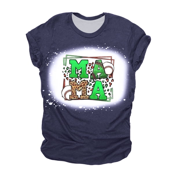 Mujeres Casual Béisbol Mamá Tie-dyed Impreso Manga corta Cuello redondo Pullover Blusa Camiseta Tops OAVQHLG3B Store lin121212