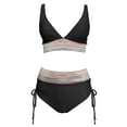 thumbnail image 3 of Sopiago Women High Waisted Bikini Sets Tummy Control Swimsuits Color Block Two Piece Drawstring Bathing Suit Black,M, 3 of 5