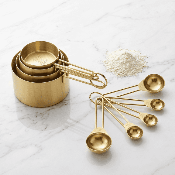 Measuring Cups and Spoons Set, 9PCS Stainess Steel Metal Measuring Cups, Gold Finish, Ideal for Cooking and Baking