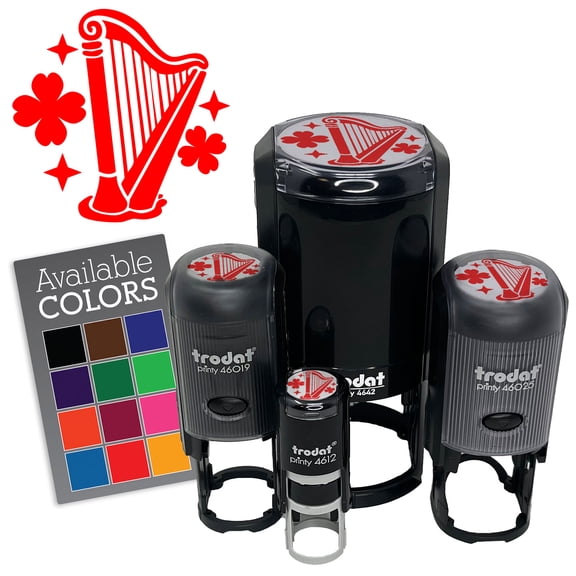 Irish Harp Shamrocks Clovers Saint Patricks Day Self-Inking Rubber Stamp Ink Stamper for Stamping Crafting Planners - Black Ink - Mini 1/2 Inch