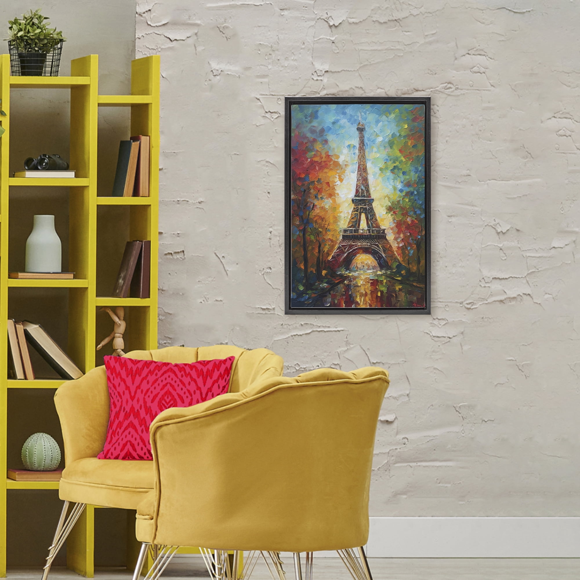 Stupell Industries Colorful Reflection at Eiffel Tower Black Framed Floater Canvas Wall Art, design by Creative Studio