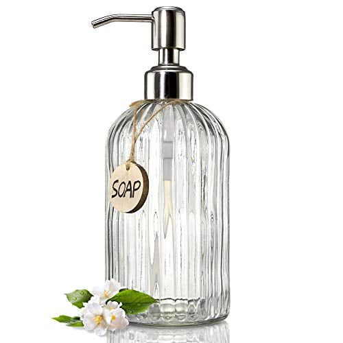 JASAI 18 Oz Clear Glass Soap Dispenser with Rust Proof Stainless Steel Pump, Refillable Liquid Hand Soap Dispenser for Bathroom, Premium Kitchen Soap ...