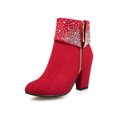 thumbnail image 3 of UKAP Women Winter Boots Comfort Ankle Booties Side Zip Block Heels Bootie Work Short Boot Frosted Red 9, 3 of 9