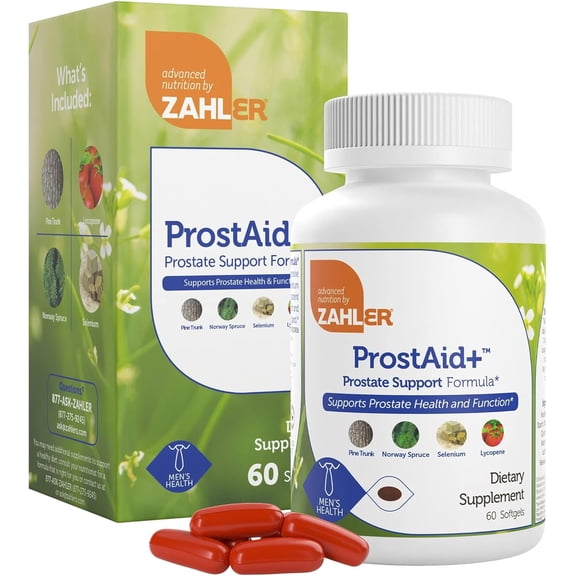 Zahler ProstAid  Prostate Supplements for Men with Lycopene & Norway Spruce for Urine Flow, Prostate Support - Made in USA, Kosher - Prostate Health Supplements for Men (60 Vegetarian capsules)