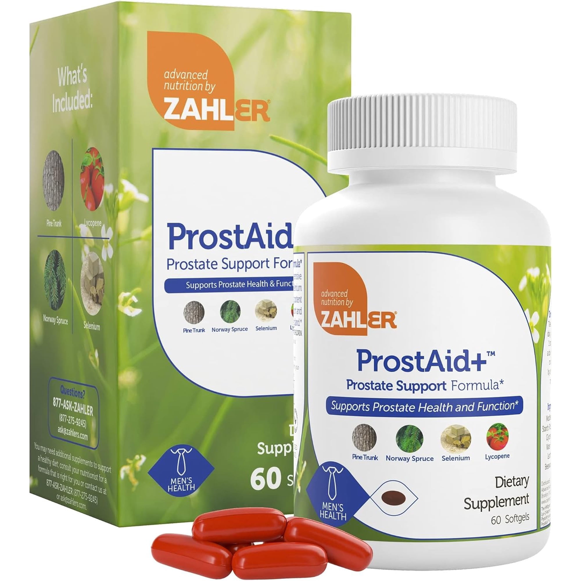 Zahler ProstAid+ Prostate Supplements for Men with Lycopene & Norway Spruce for Urine Flow, Prostate Support - Made in USA, Kosher - Prostate Health Supplements for Men (60 Vegetarian capsules)