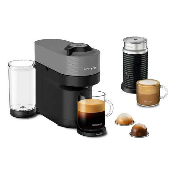 Nespresso Vertuo Pop+ Cafetera combinada de espresso y café con espumador de leche gris