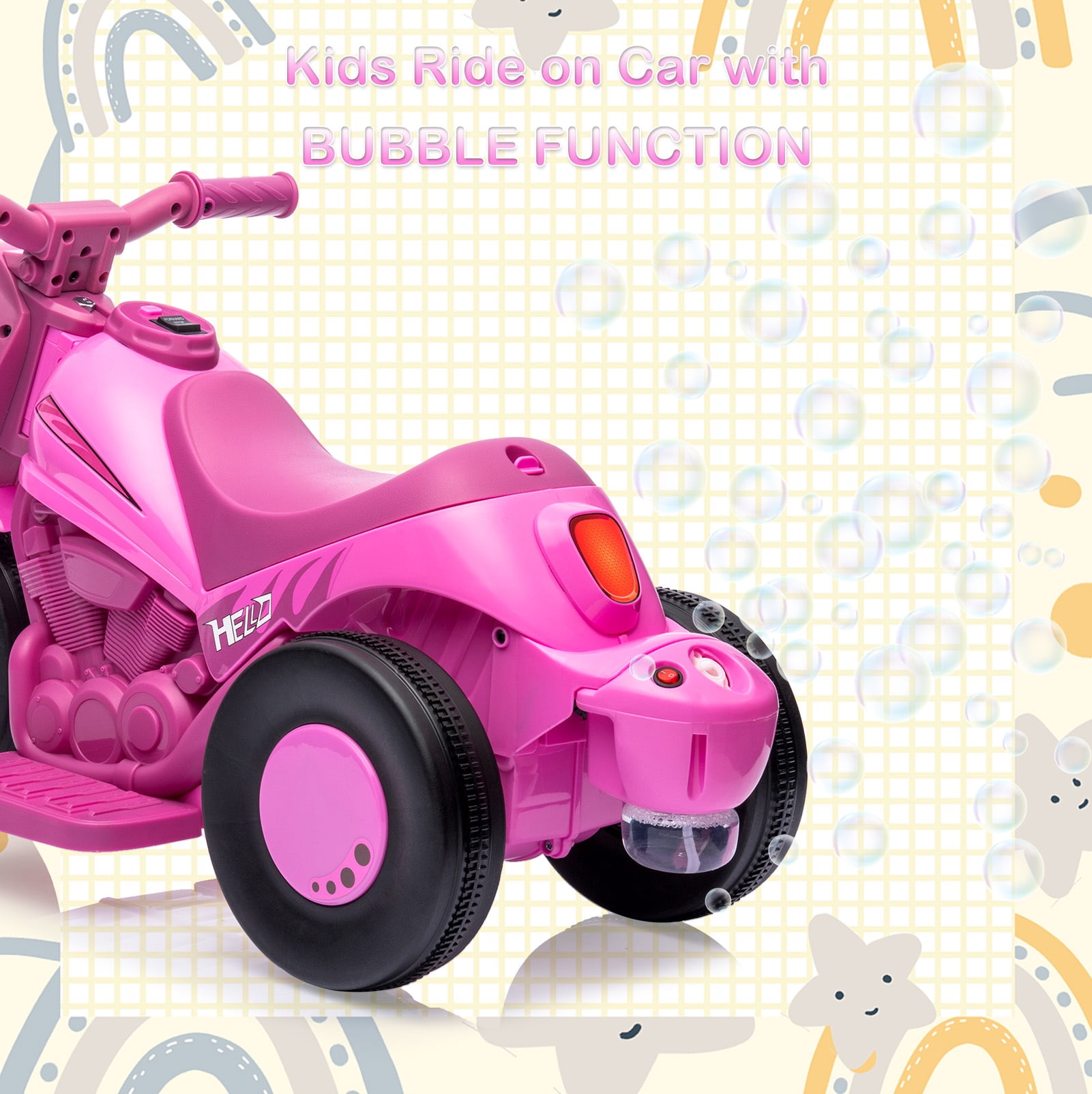 6V Kids Ride on Bubble Car, Battery Powered Electric Motorcycle with Music Button and LED Headlight, 3 Wheels Motorbike Toys Gift for Toddler 3+ Boys Girls, Pink