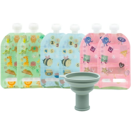 WeeSprout Double Zipper Reusable Food Pouches for Babies & Toddlers, Educational, 7 fl oz