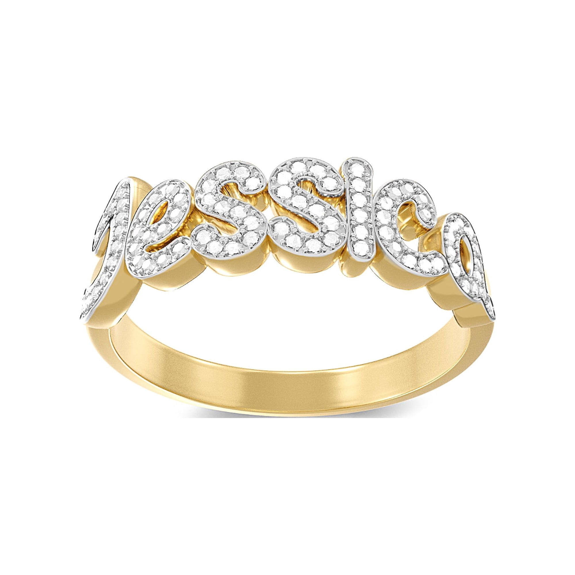 Personalized Script Name Ring with Cubic Zirconia Stones