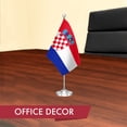 thumbnail image 4 of G128 Croatia Croatian Deluxe Desk Flag Set | 8.5x5.5 In | Printed 300D Polyester, with Silver Dome and Base, 15" Metal Pole, Decorations For Office, Home and Festival Events Celebration, 4 of 8
