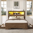 thumbnail image 4 of ANPOO Farmhouse Queen Size Bed Frame with 51" Tall Headboard & 4 Drawers, Queen Bed Frame and Headboard with LED Lights & Charging Ports, No Box Spring Needed, Wooden, Antique Brown, 4 of 12