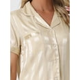 thumbnail image 4 of DARING DIVA Women's Satin Button Down Short Sleeve Long Pants Pajama Set XS Champagne, 4 of 5