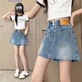 thumbnail image 4 of LYMAYTER 5-14Y Girls Blue Mini Denim Skort Jean Skirt with Short Layer Children Fashion, 4 of 8