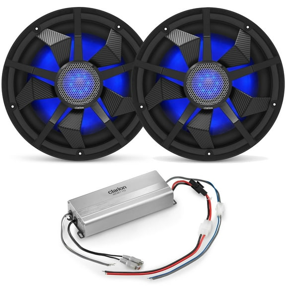 Clarion Marine Subwoofer Amplifier Bundle - Two 12" CM3013WL LED Sub Woofers and XC2110 Amplifier