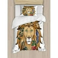 thumbnail image 3 of Zodiac Decor Queen Size Duvet Cover Set, Horoscope Figure Portrait Head of Lion with Flowers on the Fur King and Power Sign, Decorative 3 Piece Bedding Set with 2 Pillow Shams, Brown, by Ambesonne, 3 of 3