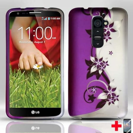 Design Rubberized Hard Case + Screen Protector for LG G2 - Purple Silver