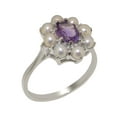 thumbnail image 1 of LBG British Made 10k White Gold Natural Amethyst & Cultured Pearl Womens Promise Ring - 33 size options - Size 10.5, 1 of 6