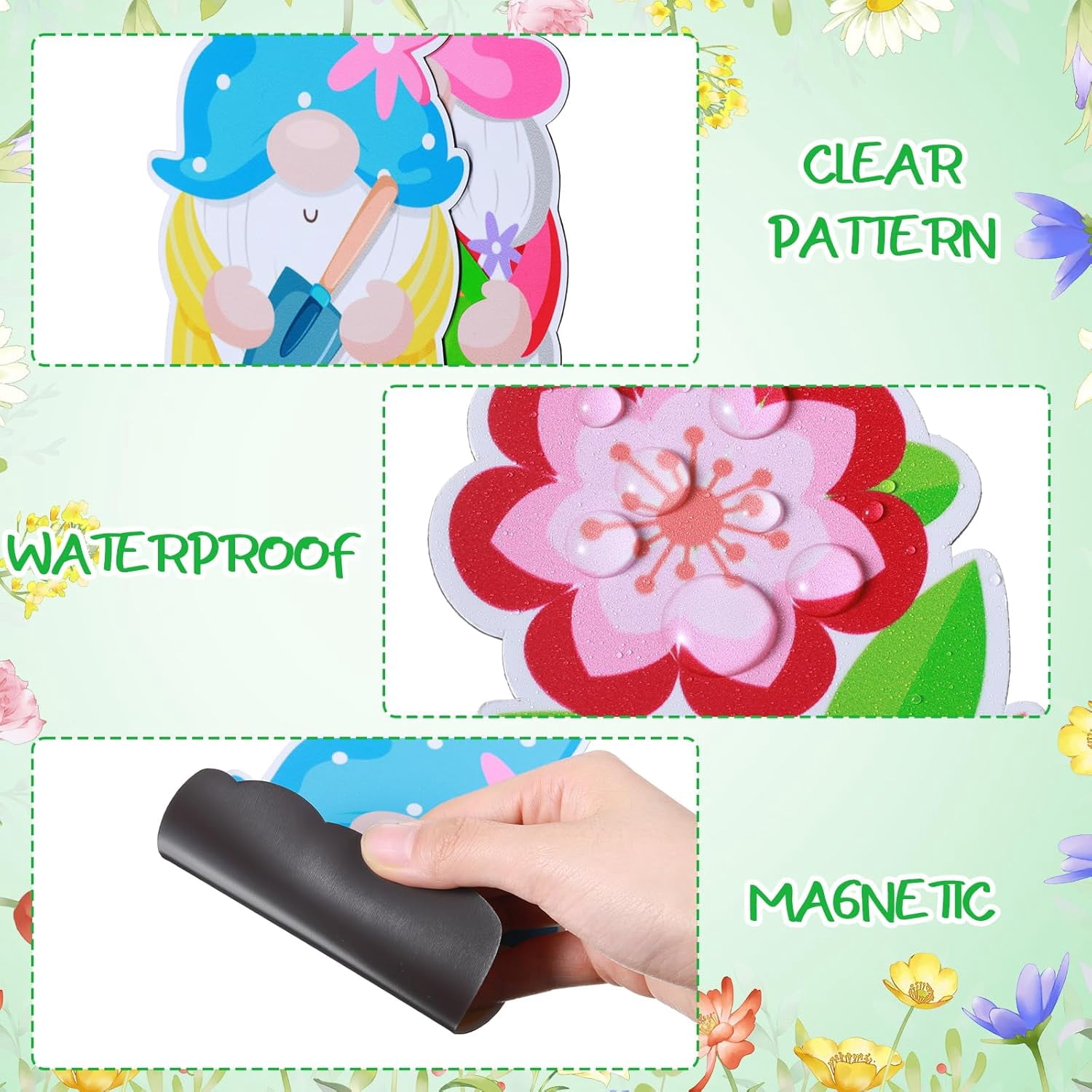 9 Pieces Spring Magnets Gnomes Flower Rainbow Truck Magnetic Stickers Happy Spring Fridge Magnet Decals for Holiday Flowers Refrigerator Metal Door Garage Car Decorations