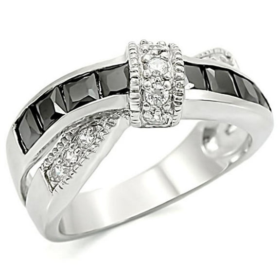 High polished (no plating) Stainless Steel Ring with AAA Grade CZ in Jet for Women Jet Stone Color Style TK1494 Size 10