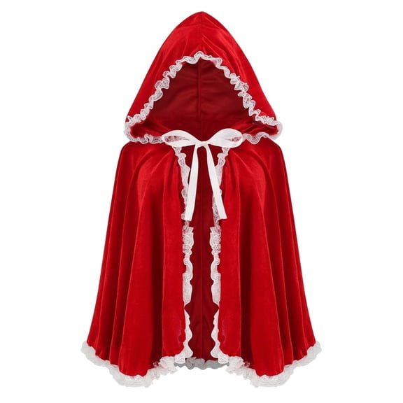 Little Red Riding Hood Cloak for Women Lace Trim Medieval Cape for Halloween Costume Cosplay Parties
