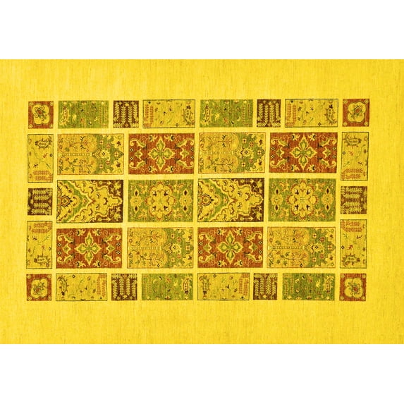 Ahgly Company Machine Washable Indoor Rectangle Abstract Yellow Modern Area Rugs, 2' x 5'
