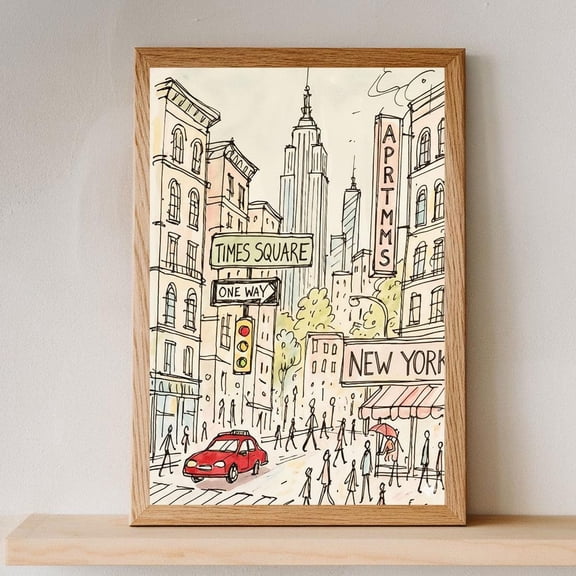 Times Square Wall Art, New York City Illustration Poster, Nyc Skyline Home Decor, Urban Travel Poster Ha-T10-173, Unframed Canvas Size 8x12