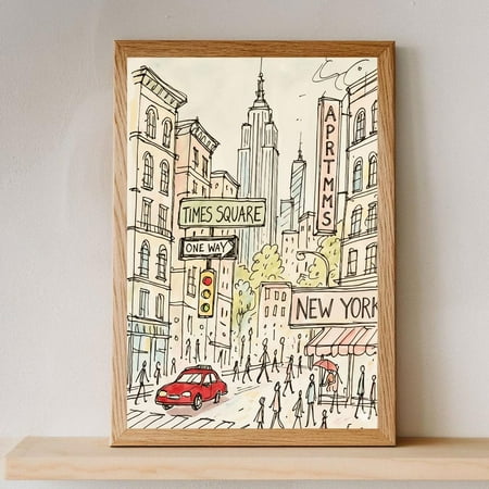 Times Square Wall Art, New York City Illustration Poster, Nyc Skyline Home Decor, Urban Travel Poster Ha-T10-173, Unframed Canvas Size 8x12