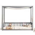 thumbnail image 3 of Twin Canopy Bed Frames, Modern Platform Floor Bed, Twin Size Bed Frames with 3 Side Guardrails, Wooden Canopy Frame, Bed Frame, Easy Assembly, Gray, 3 of 10