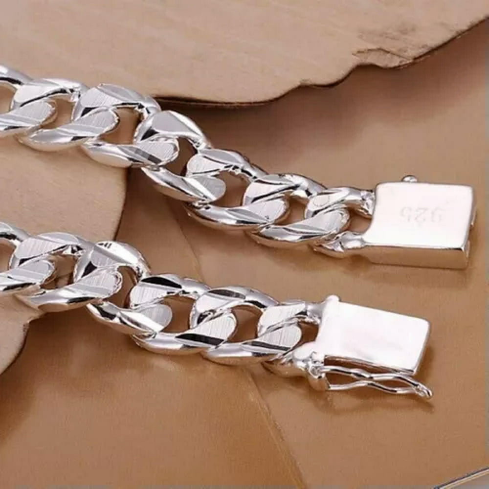 EIMELI 925 Sterling Silver Mens Bracelet Heavy Thick Cuban Link Chain Fashion For Men
