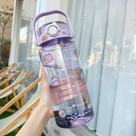 

Large Water Bottle 2 Drinking Methods PC PP Material Clear Scale Portable Matte Large Water Jug with Straw for FitnessPurple 2000ml