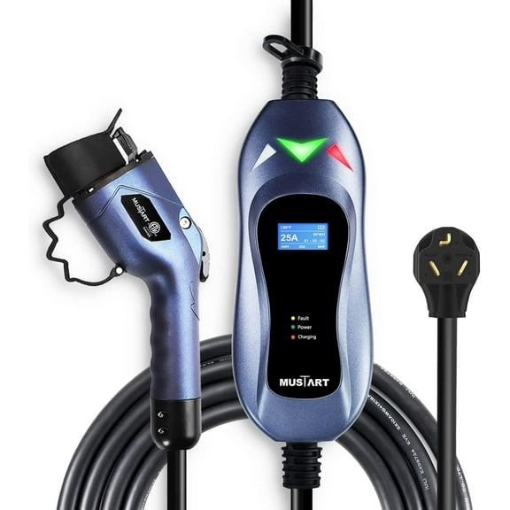 MUSTART Level 2 Portable EV Charger (240 Volt, 25ft Cable, 25 Amp), Electric Vehicle Charger Plug-in EV Charging Station with NEMA 10-30P