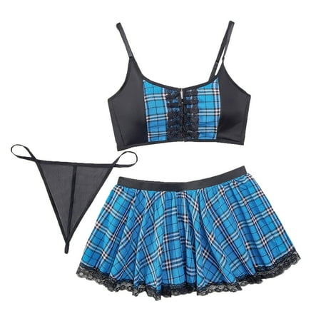 Tosmy Lingerie For Women Ladies Underwear Checkered Metal Button Bra Clothing See Through Sexy Skirt Underwear Nightgown